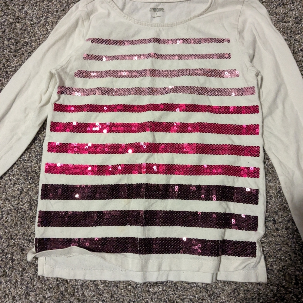 Gymboree Cream Long-Sleeve Top with Pink Sequin Stripes